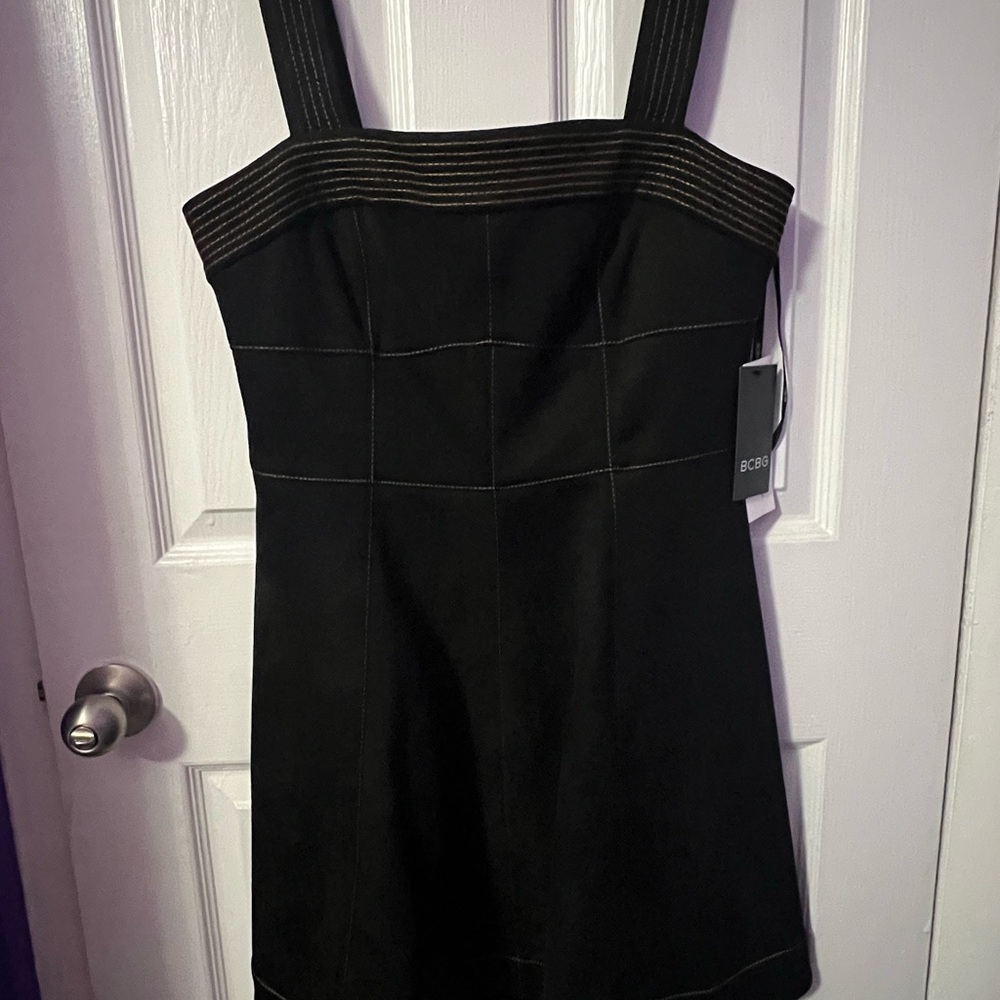 BCBG Black Mini Dress with Striped Straps